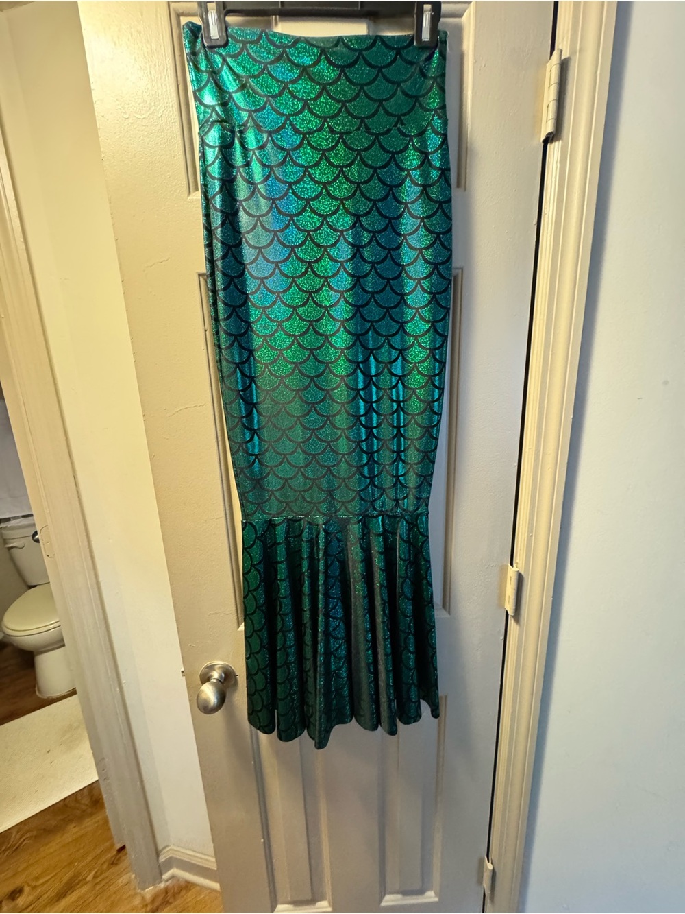 Zanzea Metallic Teal Mermaid-Scale Ruffle Hem Maxi Skirt